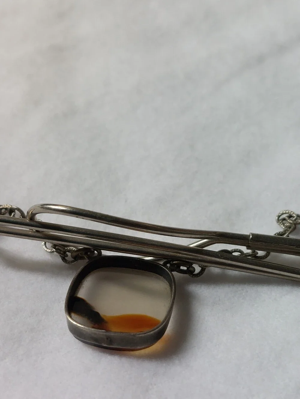 Vintage Estate Mid Century Scenic Moss Agate Loop Tie Bar Pendant Retro Unmarked